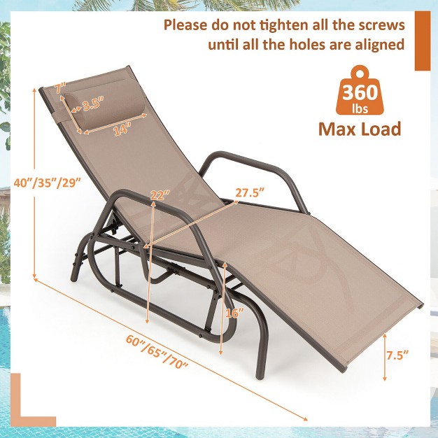 Tangkula Patio Chaise Lounge Glider Recliner Chair Adjustable Sturdy Metal Frame Outdoor