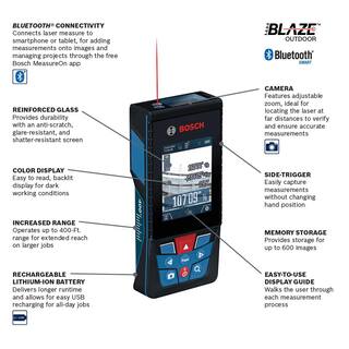 Bosch BLAZE 400 ft. Outdoor Laser Distance Tape Measuring Tool with Bluetooth and Camera Viewfinder GLM400C