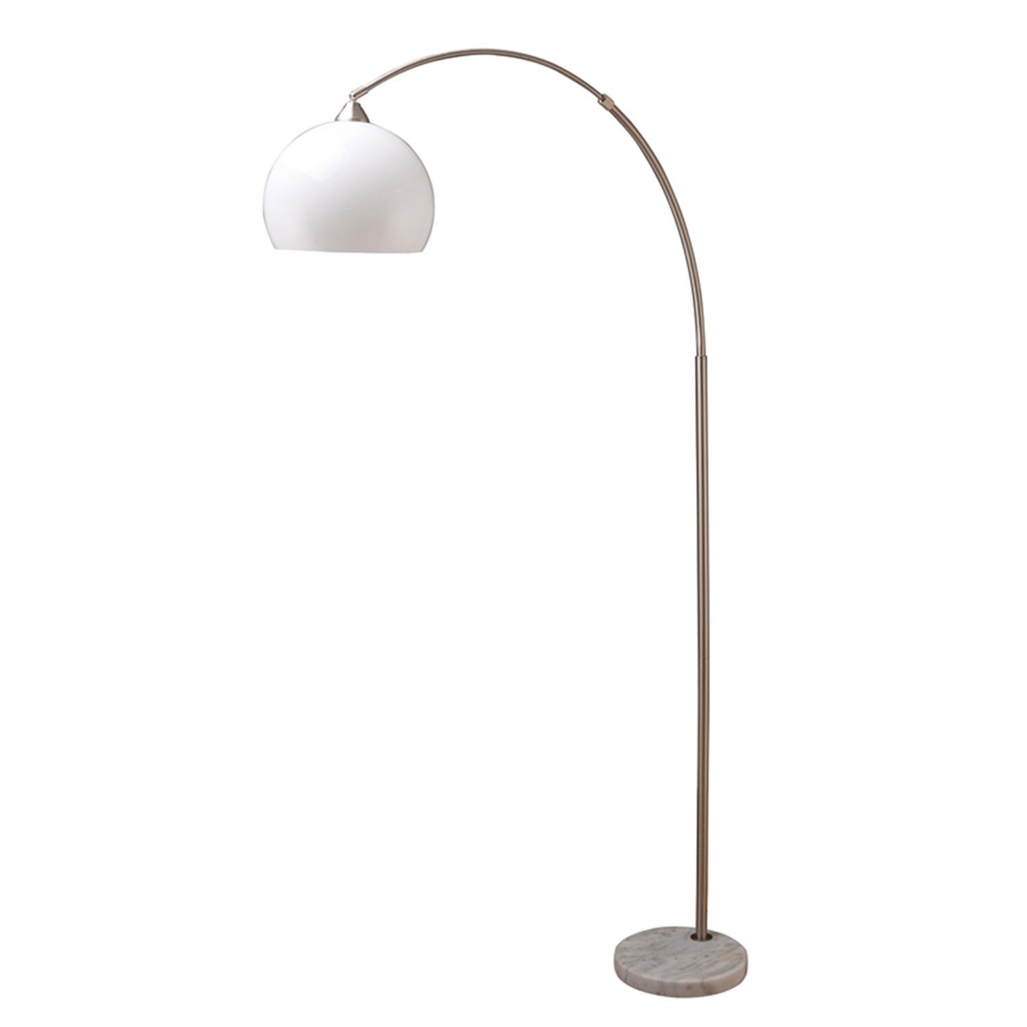 ORE International 76 H Modern Silver Arc Floor Lamp On White Marble Base-Finish:Silver