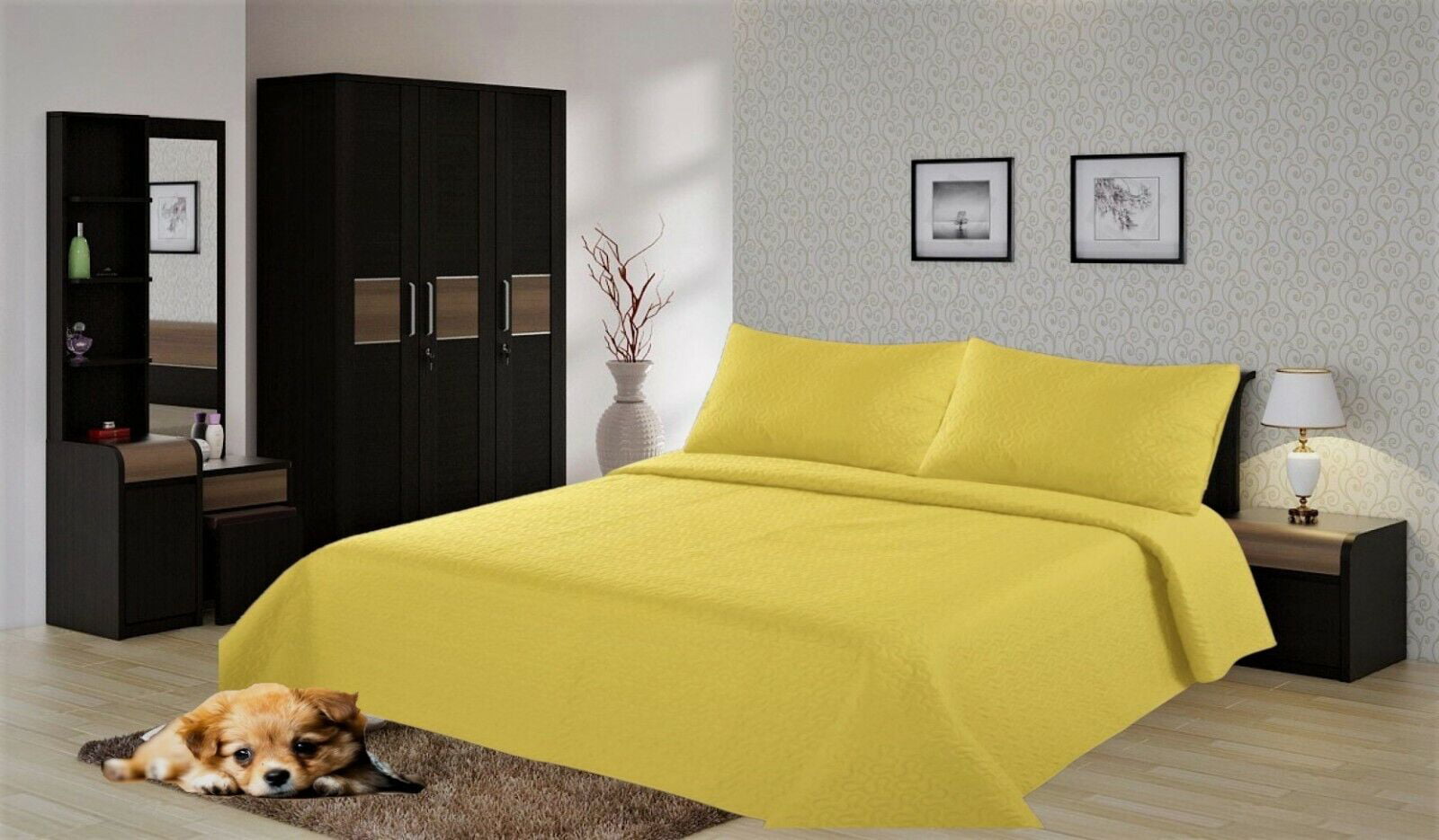 Quilt King size bedding set with pillow case bedding bedspread coverlets reversible for bed yellow