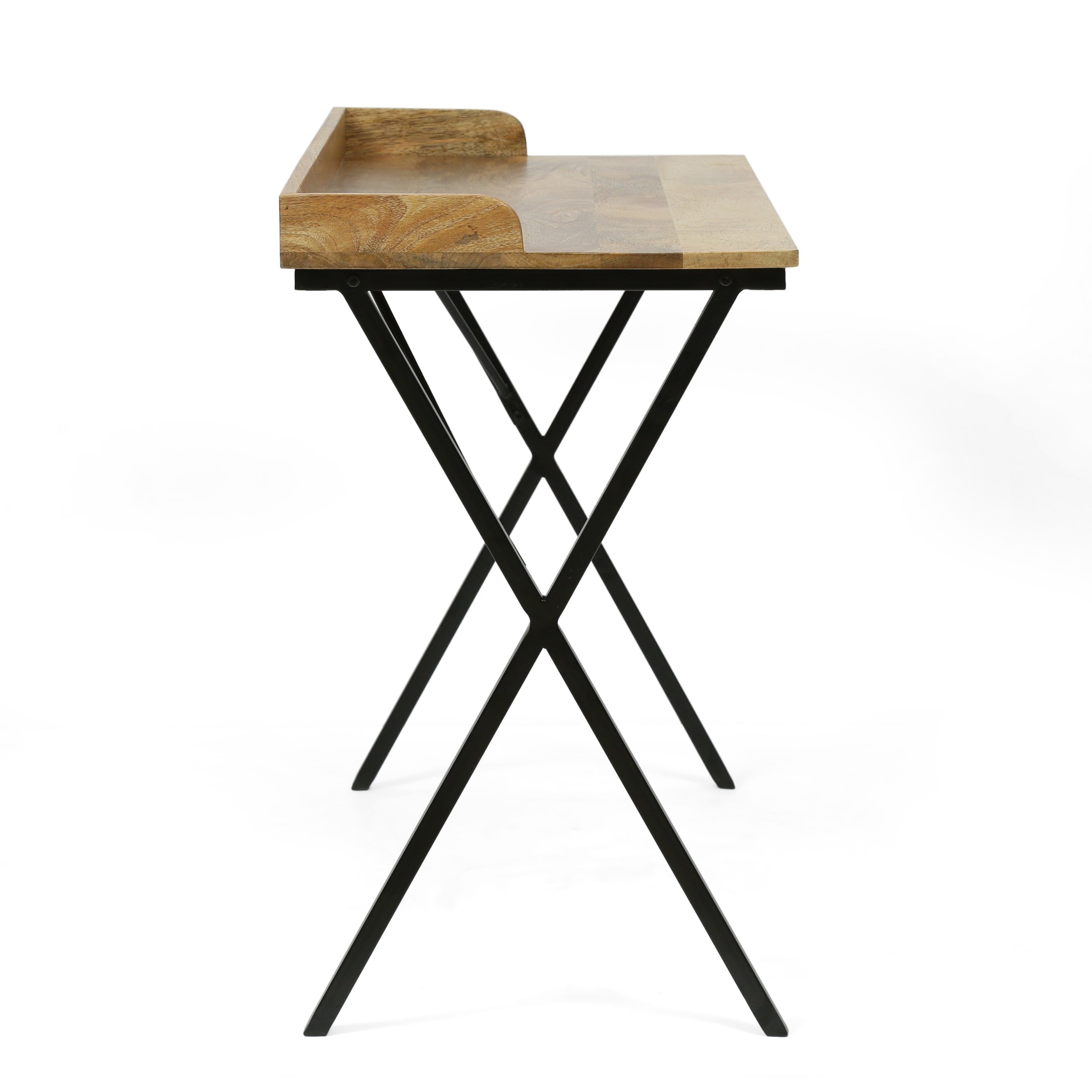 Bellbrook Modern Industrial Handmade Mango Wood Tray Top Console Table, Natural and Black