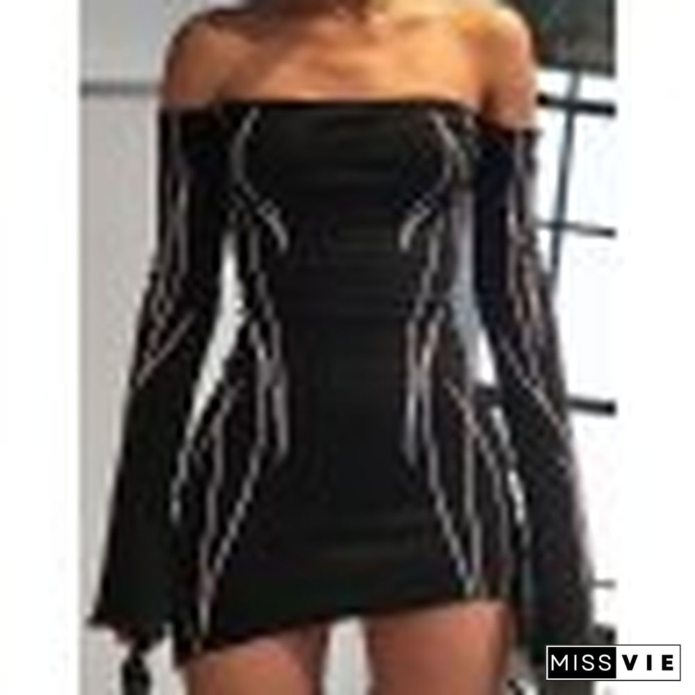 Off Shoulder Black Long Sleeve Mini Dress