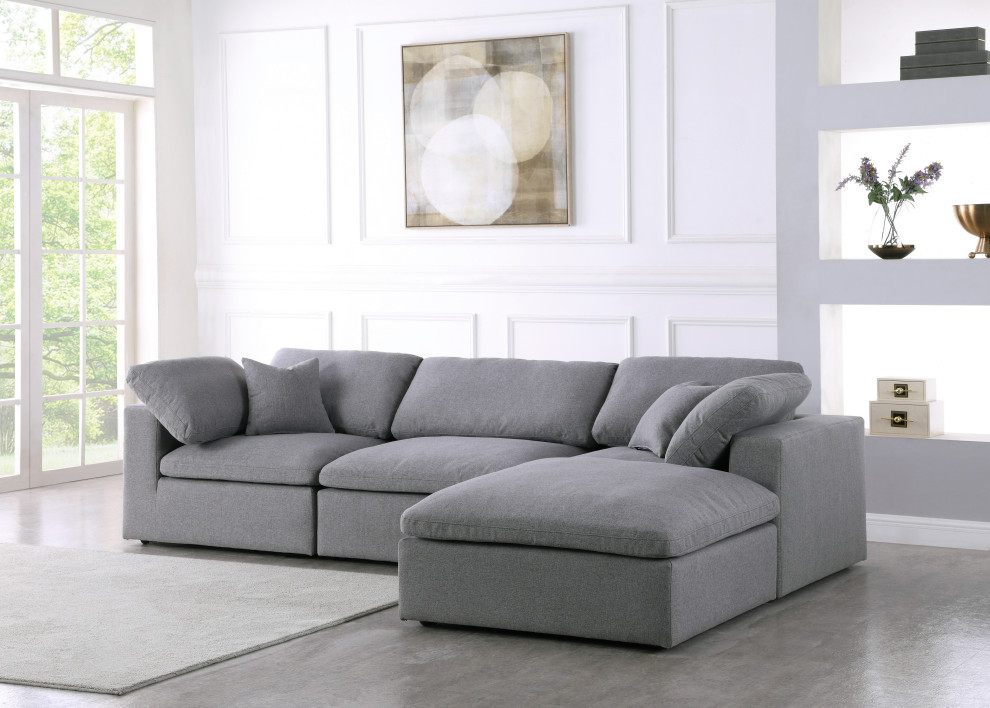 Serene Linen Textured Fabric Deluxe Comfort L Shaped Modular Sesctional   Transitional   Sectional Sofas   by Meridian Furniture  Houzz