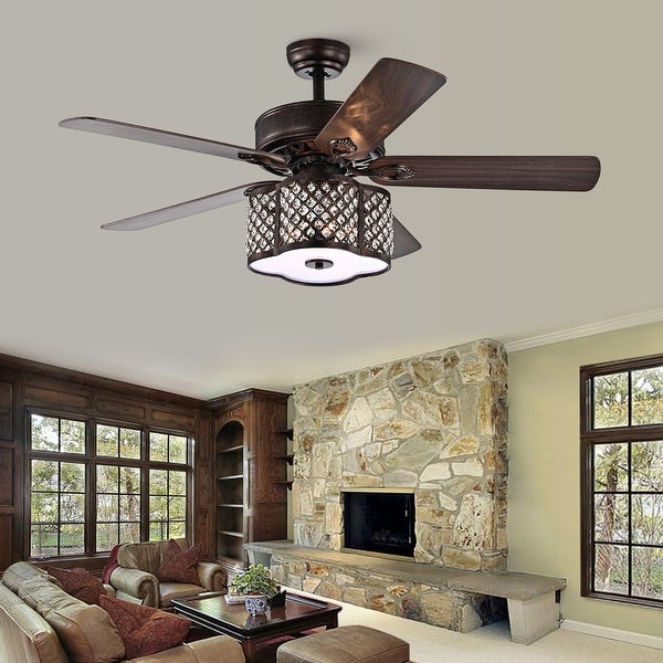 Gracewood Hollow Inouye 52-inch Rustic Bronze Ceiling Fan with 5-light Caged Crystal Drum Shade Shopping - The Best Deals on Ceiling Fans | 35202954