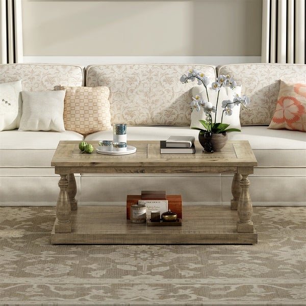 Merax Rustic Floor Shelf Coffee Table with Storage