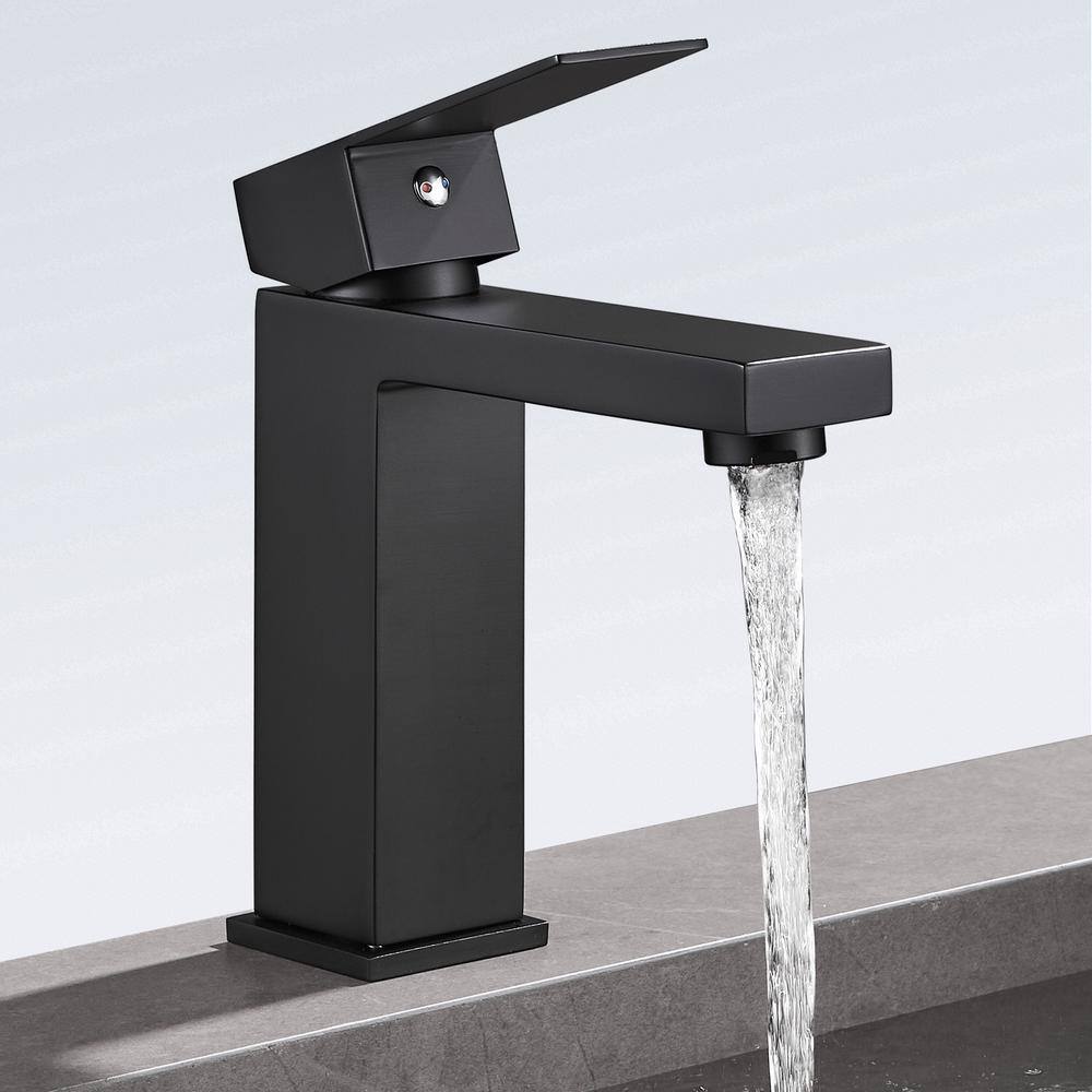 Heemli Square Single Handle Single Hole Bathroom Faucet in Matte Black KBL0203B