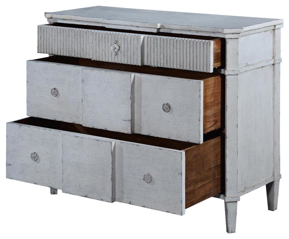 St Denis Console Chest of Drawers Antiqued White Distressed 3 Drawers   French Country   Accent Chests And Cabinets   by EuroLuxHome  Houzz