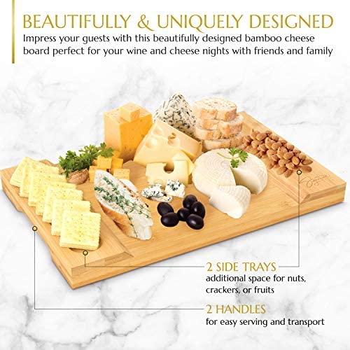 Signature Living Large Bamboo Cheese Board (16” x 10” x 1.2”) Beautiful Charcuterie Board for Cheese， Crackers， Meat - Durable Wooden Housewarming Serving Board