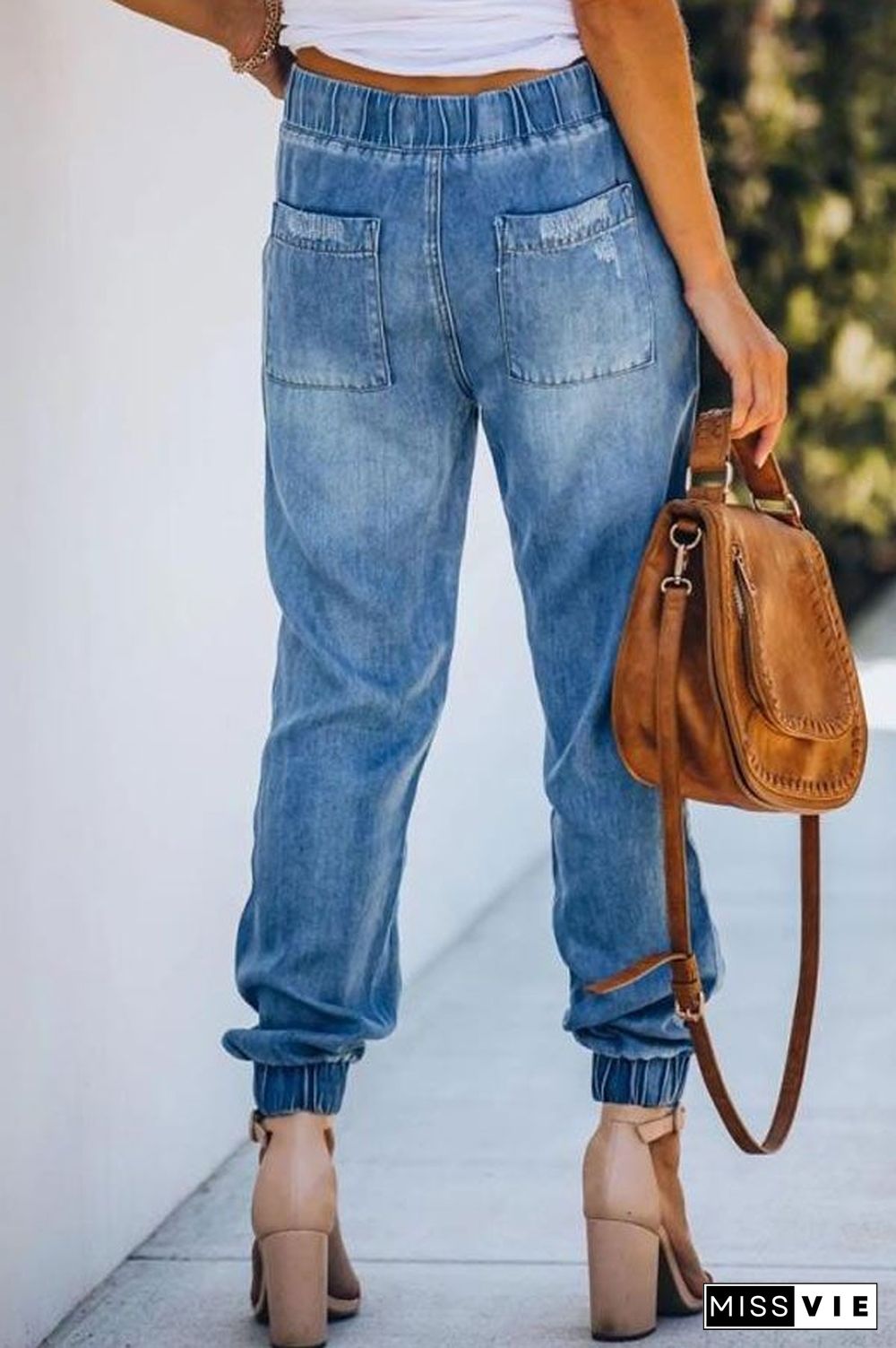 Casual High Waist Broken Holes Loose Jeans