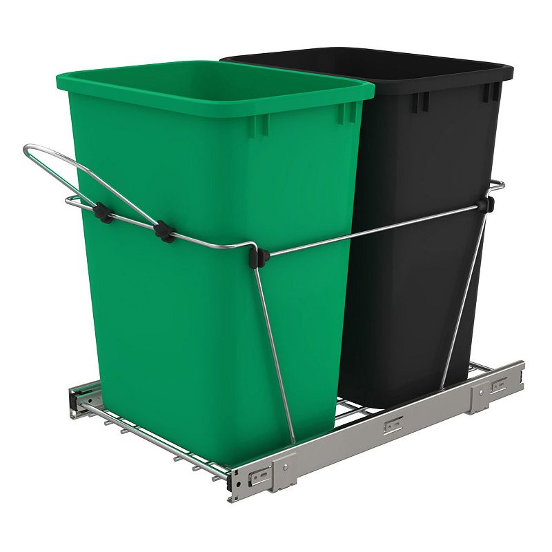 Rev-a-shelf Double Pull Out Trash Can 27 Qt For Kitchen， Green， Rv-15kd-1918c-s