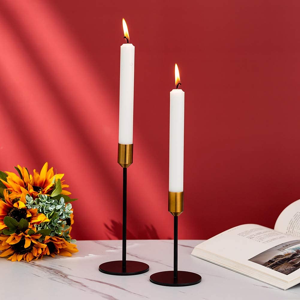 Nuptio Black Candlestick Holders Brass Taper Candle Holder， S+L