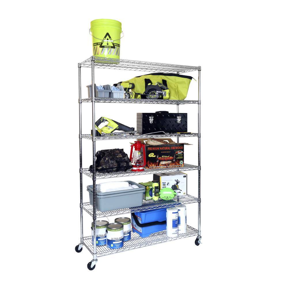 Seville Classics UltraDurable Silver 6-Tier NSF-Certified Steel Wire Garage Storage Shelving Unit (48 in. W x 72 in. H x 18 in. D) WEB563