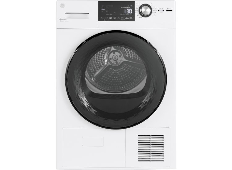 GE 4.1 Cu. Ft. White Smart Front Load Ventless Condenser Electric Dryer With Stainless Steel Basket