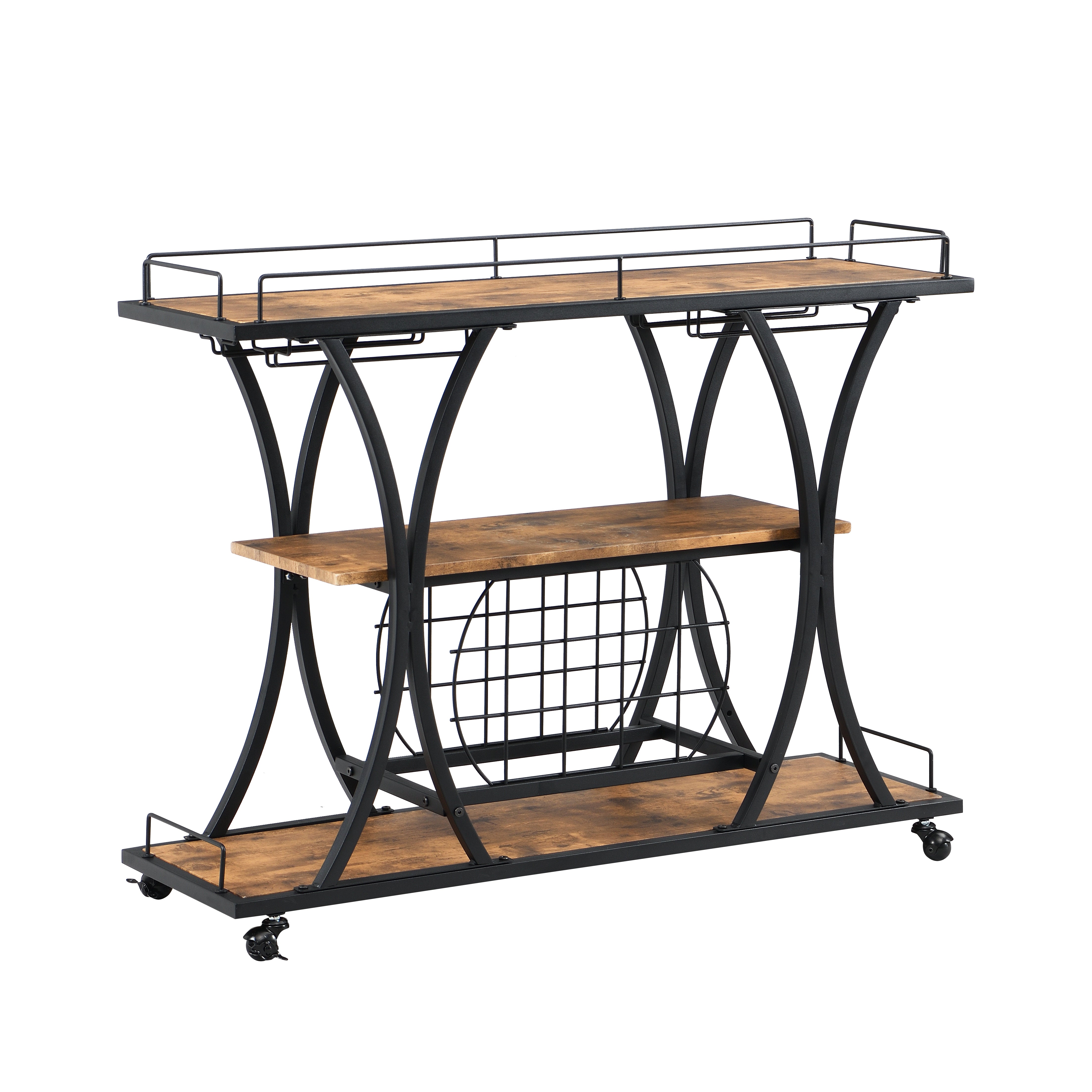 Industrial Rolling Bar Cart Home Kitchen Bar Cart and Dining Cart on Wheels 3 Tier Storage Shelf