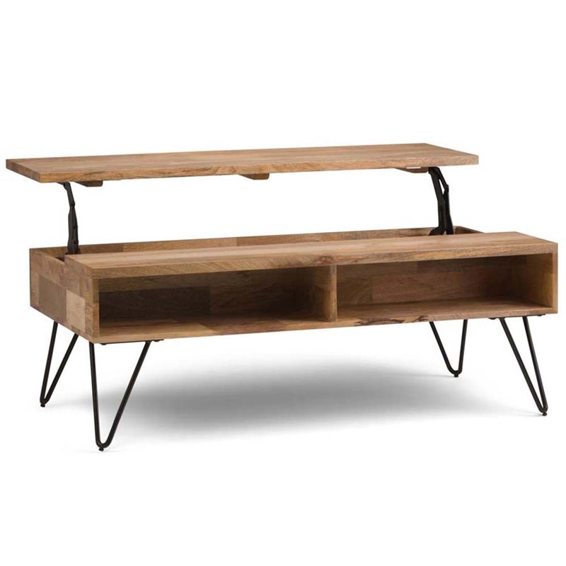 Hunter SOLID MANGO WOOD and Metal 48 inch Wide Rectangle Industrial Lift Top Coffee Table in Natural