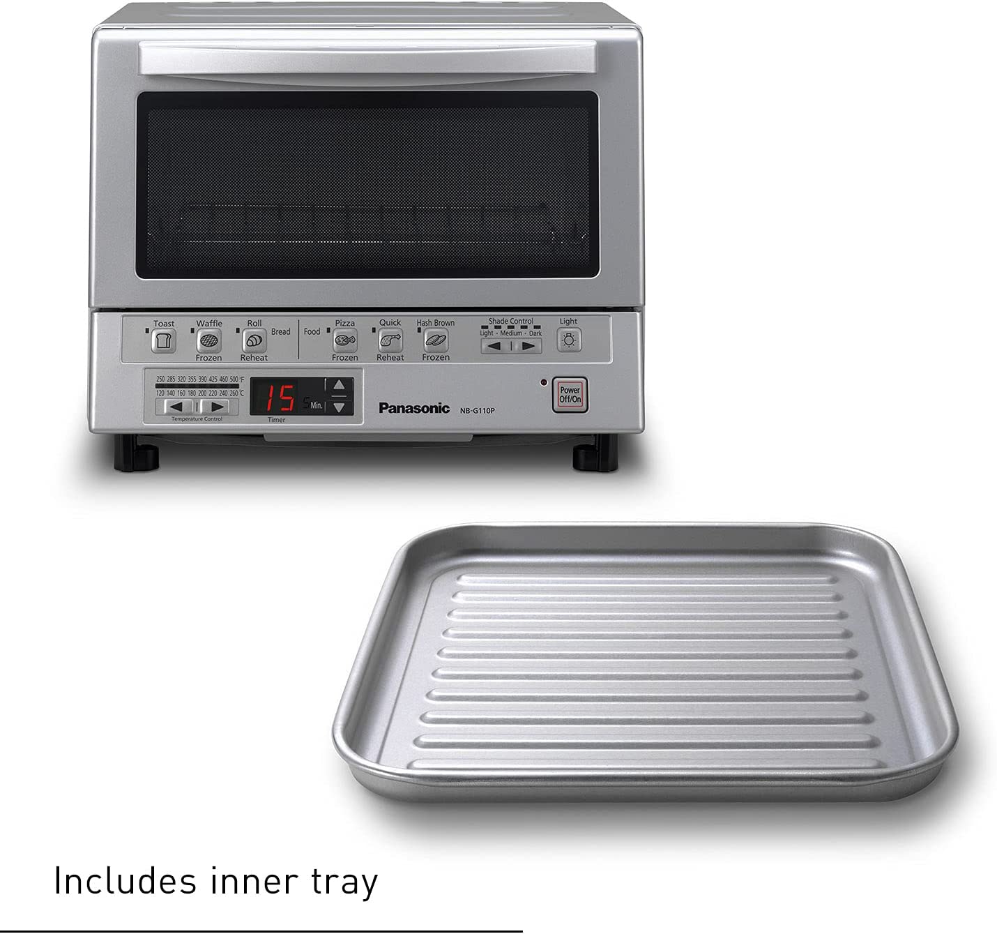 Panasonic Toaster Oven FlashXpress with Double Infrared Heating and Removable 9-Inch Inner Baking Tray， 1300W， 12 x 13 x 10.25， Silver