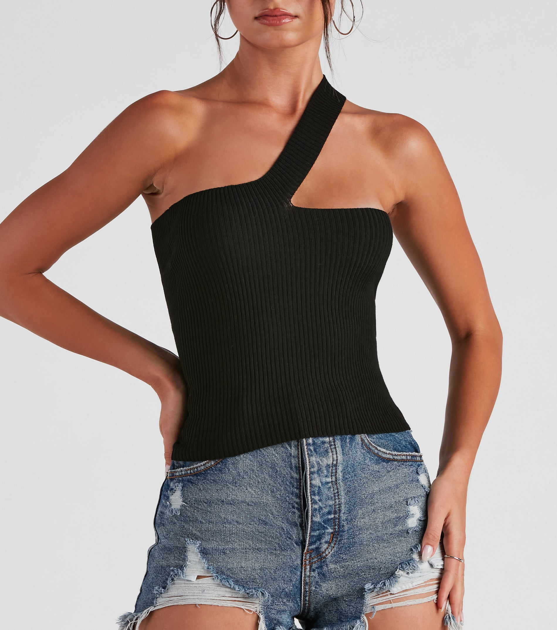 Sleek Basic One-Shoulder Crop Top