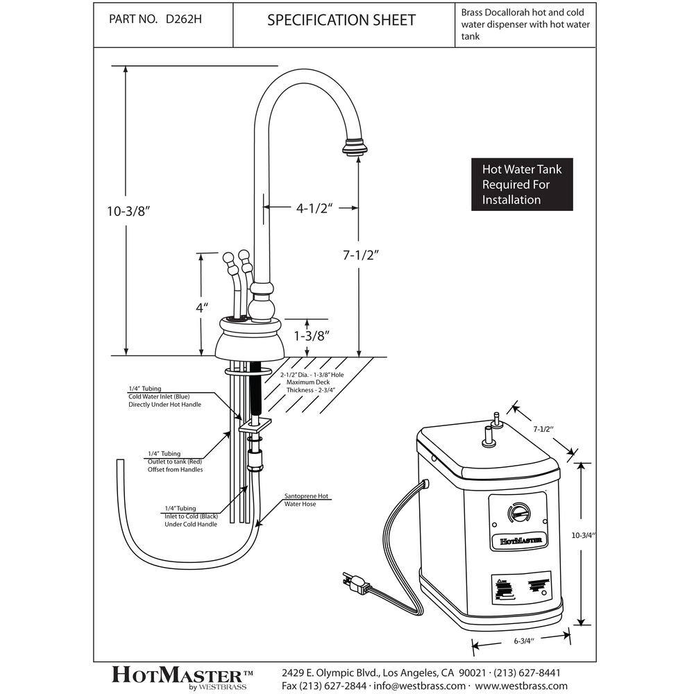 Westbrass 10-38 in. Docalorah 2-Handle Hot and Cold Water Dispenser Faucet with Instant Hot Water Tank Antique Copper D262HFP-11