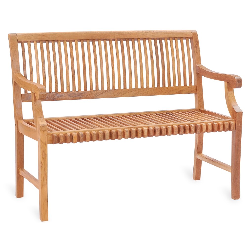 Chic Teak Castle Outdoor Teak Wood Patio   Garden Bench with Arms  4 foot