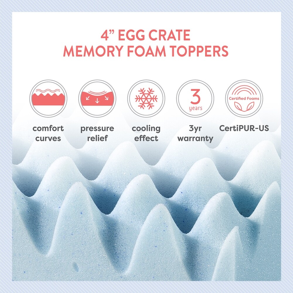 4 Inch Gel Egg Crate Memory Foam Bed Topper   Crown Comfort