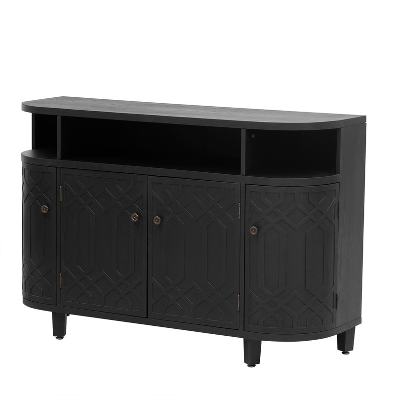 Curved Design Luxury Sideboard Storage Cabinet with 4 Doors and Adjustable Shelves  Buffet Cabinet with Storage for Entrances