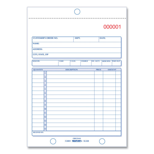 Rediform Sales Book， Two-Part Carbonless， 5.5 x 7.88， 1/Page， 50 Forms (5L320)