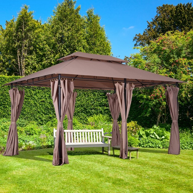 Outsunny 10 x27 X 13 x27 Outdoor Soft Top Gazebo With Curtains 2 tier Steel Frame Gazebo Patio