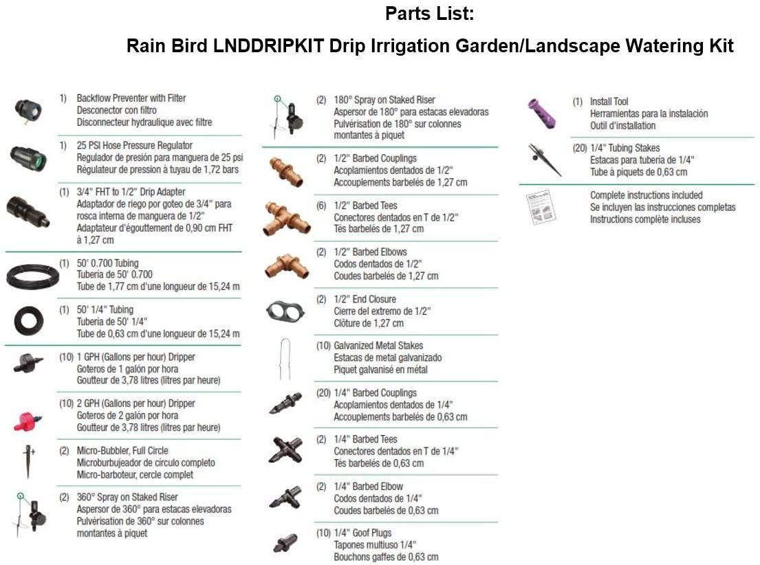 Rain Bird LNDDRIPKIT Drip Irrigation Landscape & Garden Watering Kit with Drippers, Micro-Bubblers and Micro-Sprays