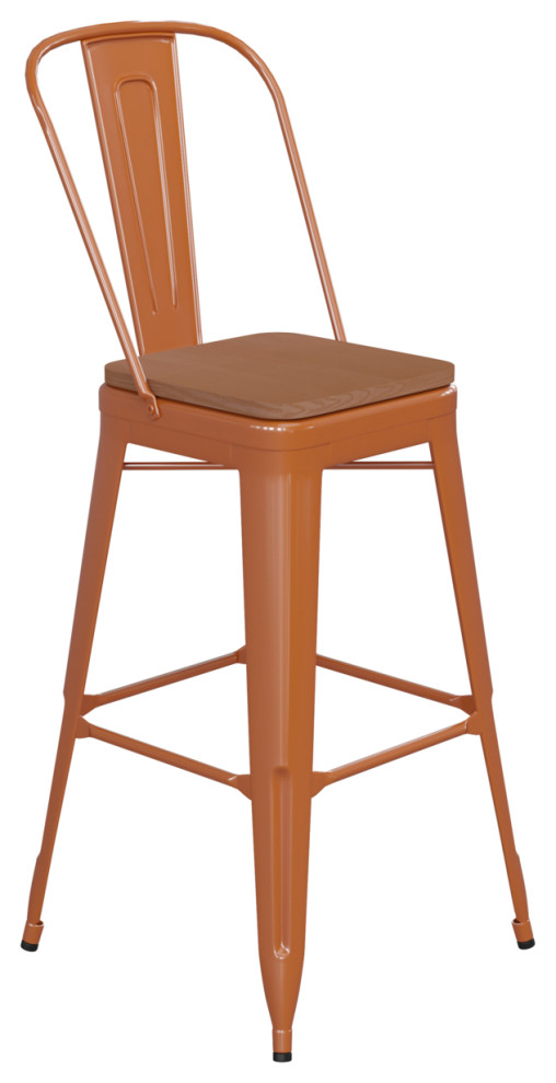 30 Inch Metal Chair Curved Design Back Polyresin Sleek Seat Rust Orange   Folding Chairs And Stools   by Dot  ampBo  Houzz