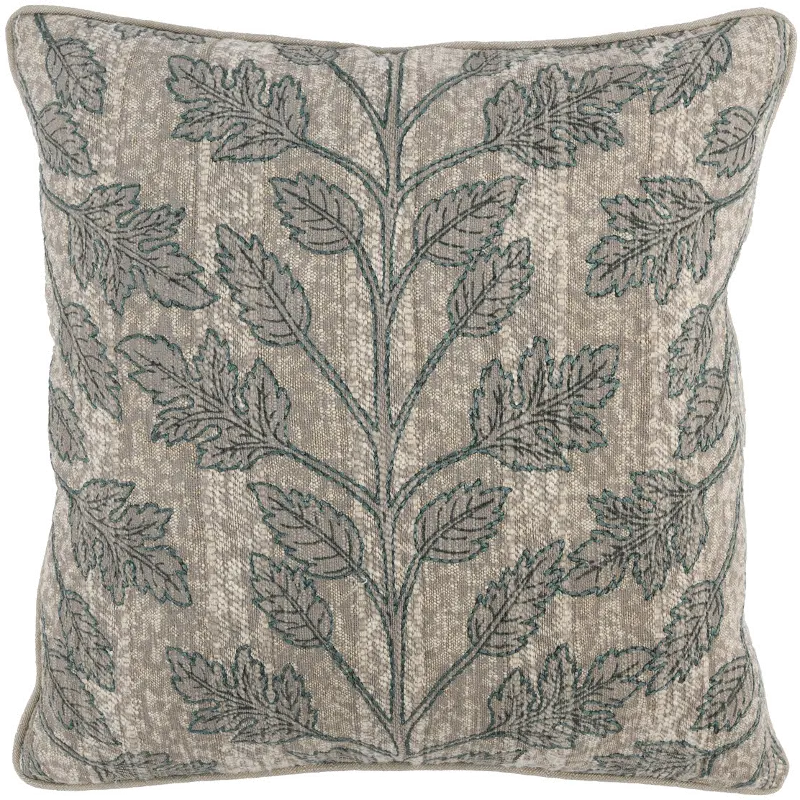 Natural and Green Embroidered Albur Bay Throw Pillow