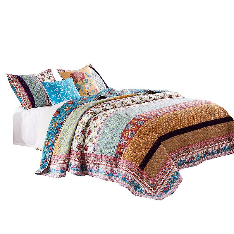 Sama 4 Piece Reversible Twin Quilt Set， Floral Print Patterns， Multicolor