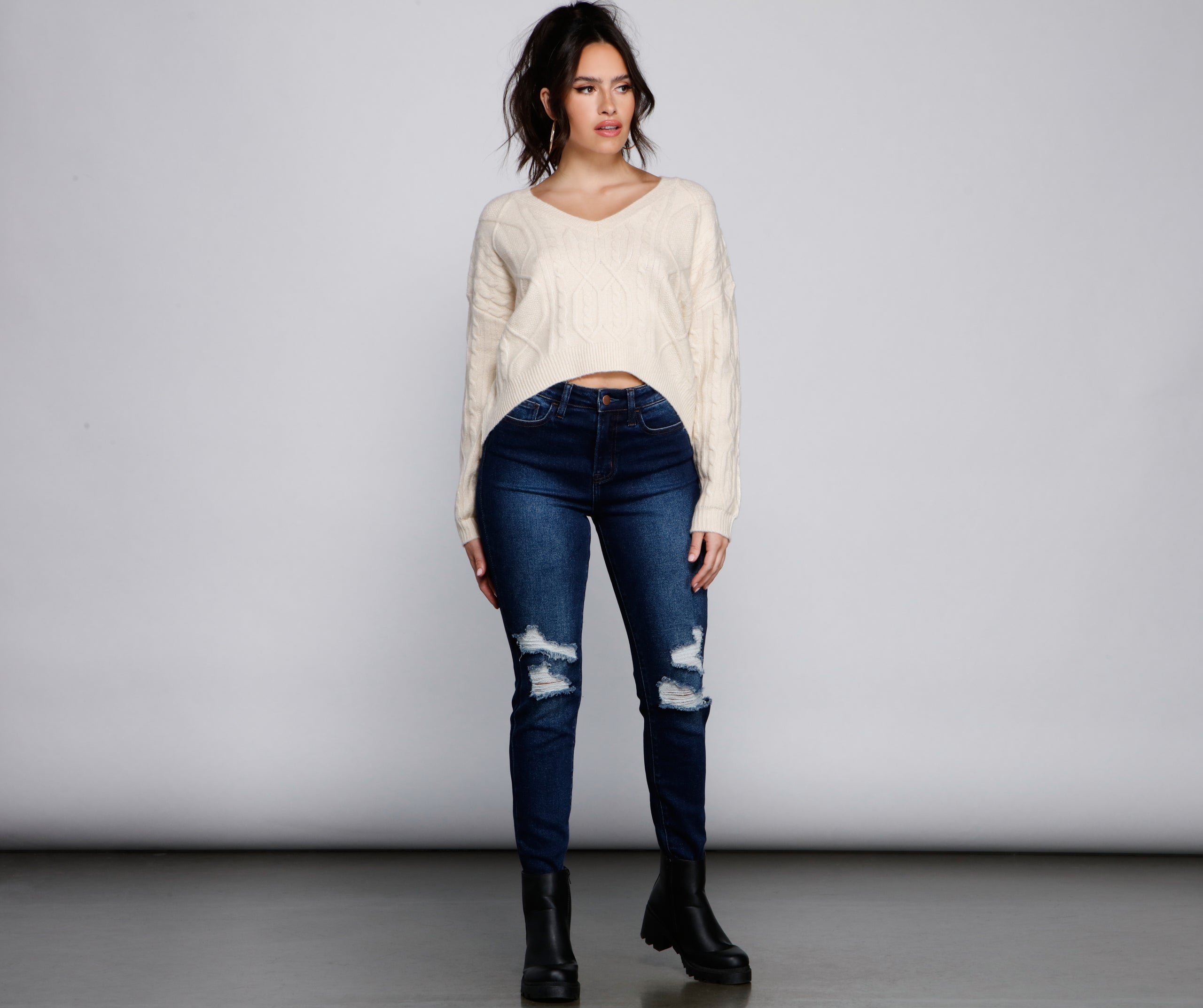 Cute And Cozy Cable Knit Cropped Sweater