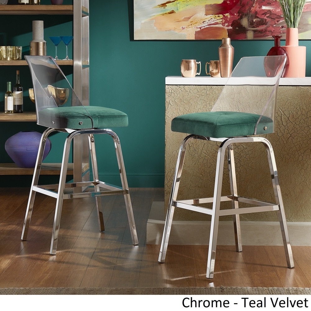 Lennox Velvet Bar Height Swivel Stools (Set of 2) by iNSPIRE Q Bold