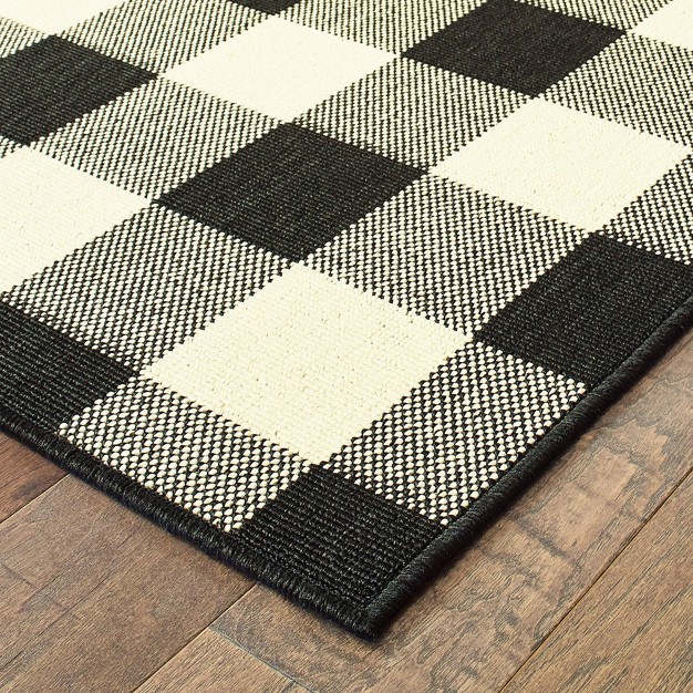 Madeline Border Patio Rug Black ivory Captiv8e Designs