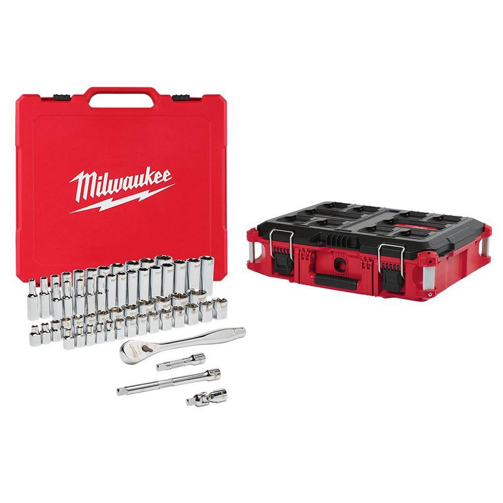 MW 38 in. Drive SAEMetric Ratchet and Socket Mechanics Tool Set (56-Piece) with PACKOUT 22 in. Tool Box 48-22-9008-48-22-8424