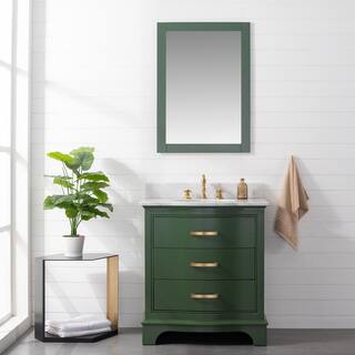 SUDIO Monroe 30 in. W x 22 in. D x 33.7 in. H Bath Vanity in Evergreen with White Marble Top Monroe-30EG