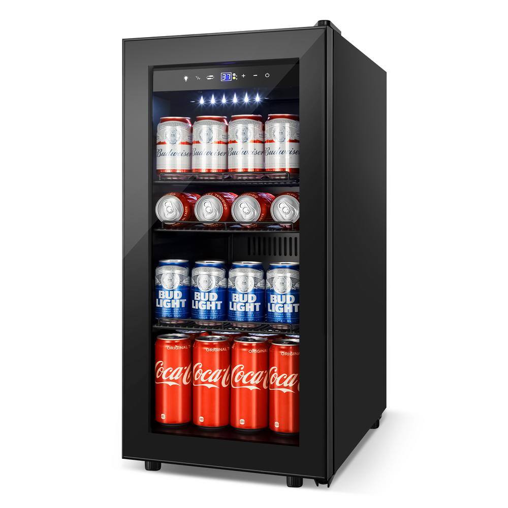 Hooure 15 in. Freestanding 130-Cans Black Stainless Steel Beverage Cooler with Adjustable Removable Shelves TYBC32HD