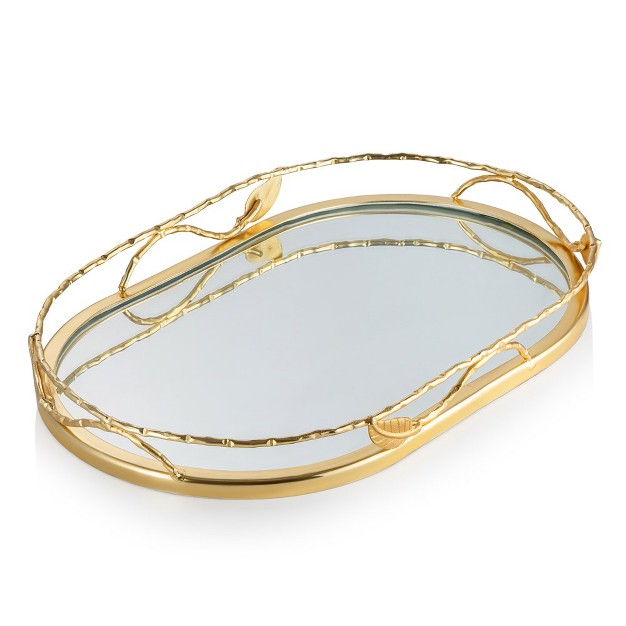 Classic Touch Oval Shaped Mirror Tray With Gold Leaf Design 16 quot l