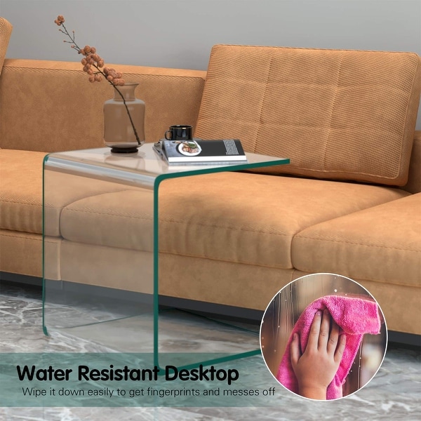 Tempered Glass End Table， Clear Sofa End Tables with Waterfall Edges and Non-Slip Pad， 18 x 18 x 16 inches， No Assembly Needed