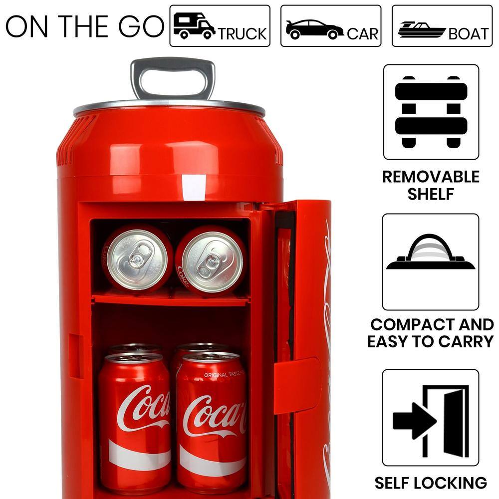 Coca-Cola Coca-Cola 8 Can Portable Mini Fridge 5.4L (5.7 qt.) Personal Cooler ACDC Red for Home Dorm Travel CC06