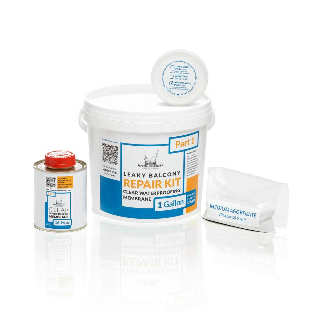 1 Gal. Small Leaky Balcony Repair Kit - Clear Waterproofing Membrane - Waterproofing Polyurethane Sealant CWME4L3