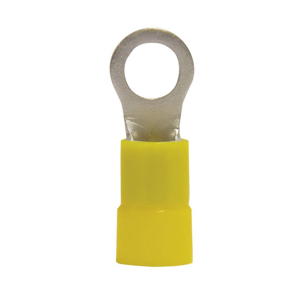 Gardner Bender 4 AWG 38 in. Stud Size Vinyl-Insulated Ring Terminals in Yellow (4-Pack) 15-098