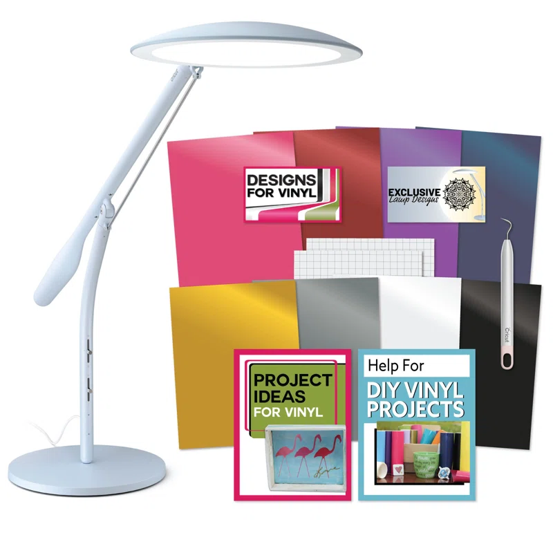 Cricut Bright 360 Table Lamp with Cricut Vinyl Sampler， Weeder and Design Files Bundle