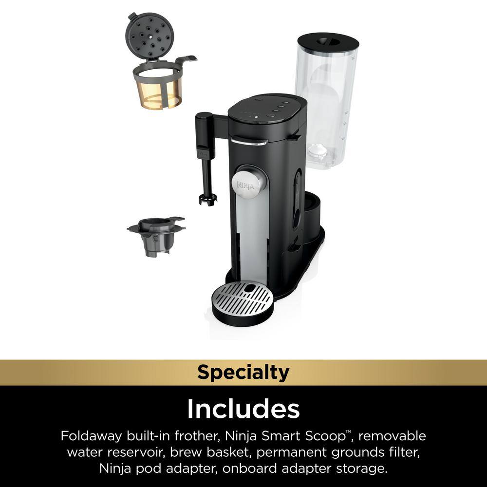 NINJA Pods and Grounds 3-Cup Black Specialty Single-Serve Coffee Maker with K-Cup Pod Compatibler-PB051 PB051