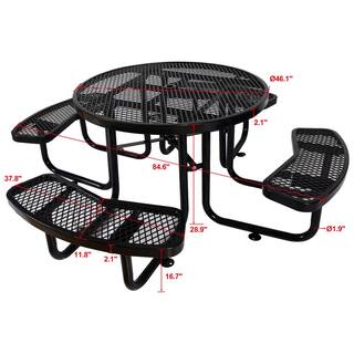 Afoxsos Black Round Outdoor Steel Picnic Table Dining Table 46 in. with Umbrella Pole DJMX998