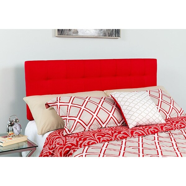 Offex Contemporary Tufted Upholstered King Size Panel Headboard in Red Fabric - - 27413778