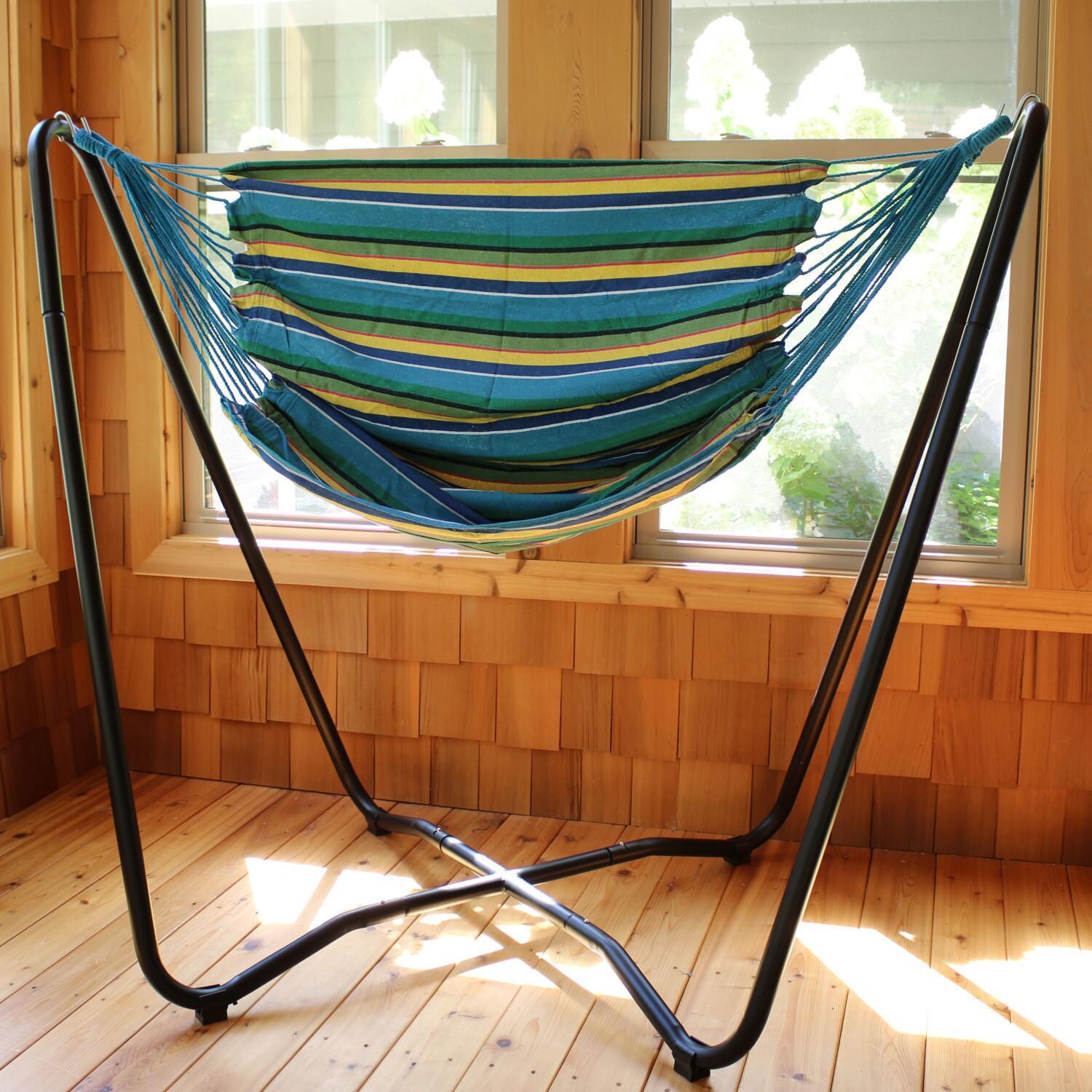 Ultimate Patio Hanging Hammock Chair Swing w/ 2-Point Space-Saving Stand