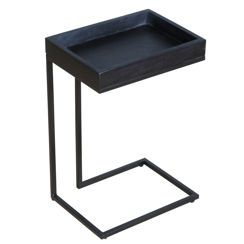 22 Inch Industrial End Side Table with Mango Wood Tray Top Iron Frame