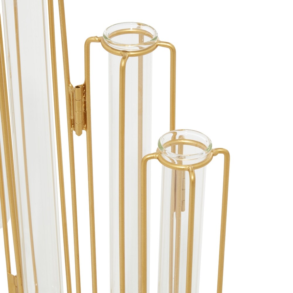 Gold or Silver Metal Foldable Vase with Clear Glass Tubes