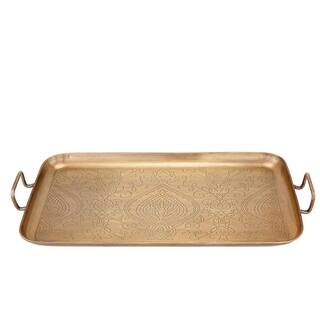 Old Dutch 19 in. x 10-14 in. x 1 in. Tangier Champagne Tone Etched Tray 216